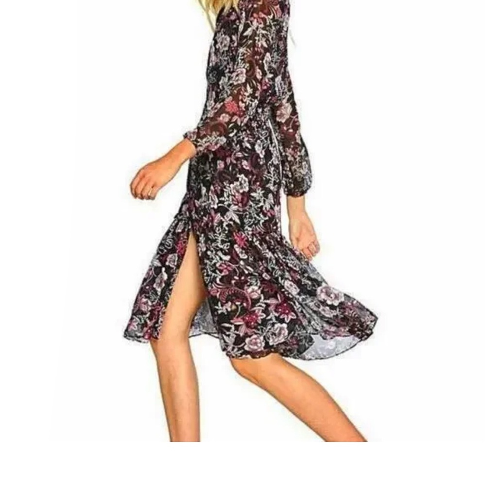 MISA MAYLI BLACK PINK WHITE FLORAL PRINT LONG SLEEVE COLLARED BUTTON UP DRESS - Picture 17 of 17